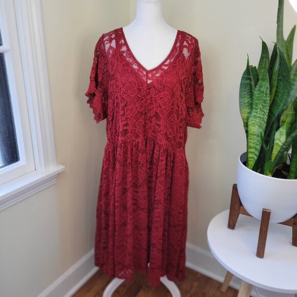 Torrid Red Mini Skater Dress Lace Fully Lined Short Ruffle Sleeve Women's 3X NWT - Picture 3 of 16